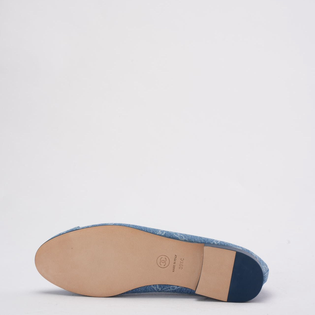 Chanel Denim Blue / White CC Logo Bow Tie Ballet Flats 39.5C