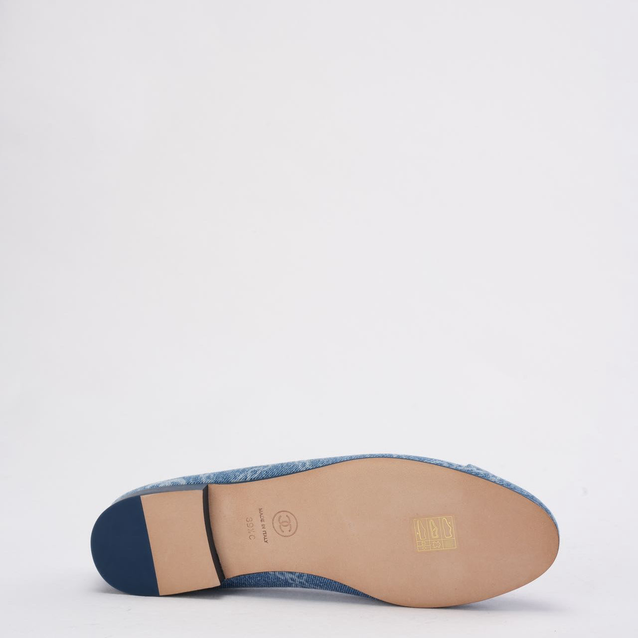 Chanel Denim Blue / White CC Logo Bow Tie Ballet Flats 39.5C