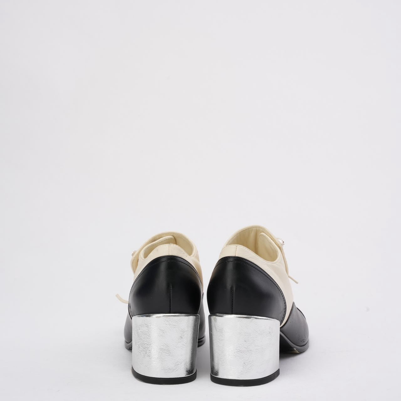 Chanel Black / White Pearl Lace-Up Ankle Boots Size 39.5