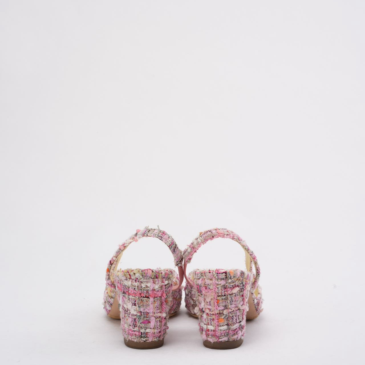 Chanel Pink and White Tweed Slingback Sandals 39.5