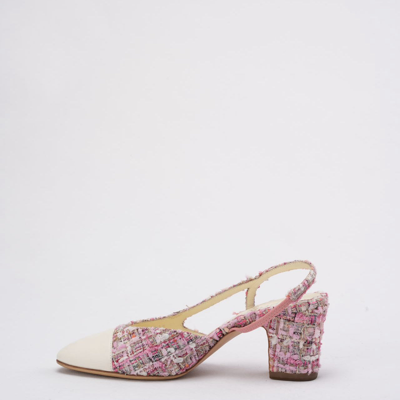 Chanel Pink and White Tweed Slingback Sandals 39.5