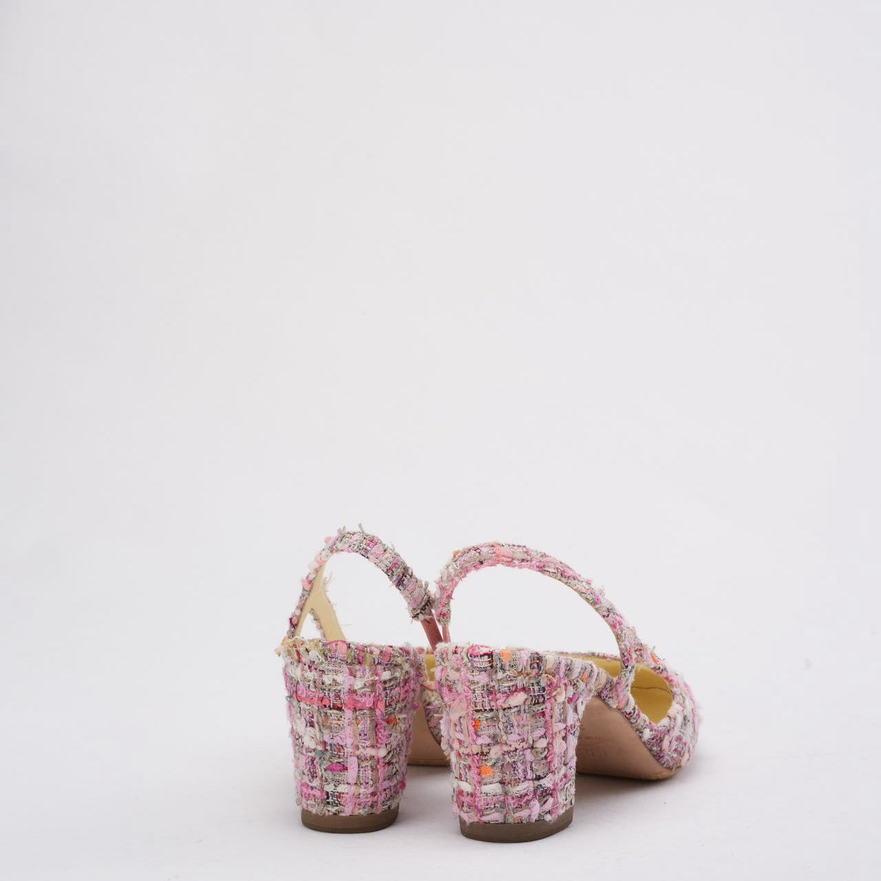 Chanel Pink and White Tweed Slingback Sandals 39.5
