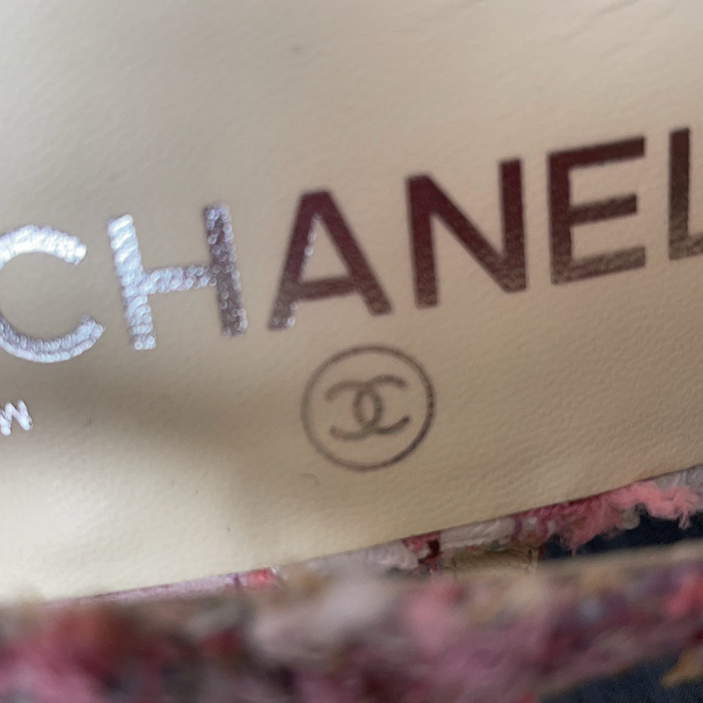 Chanel Pink and White Tweed Slingback Sandals 39.5
