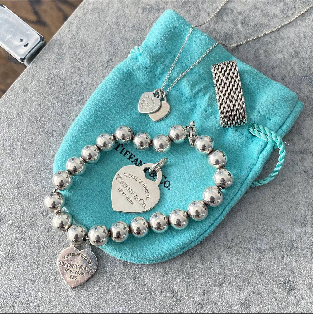 Tiffany & Co.  Sterling Silver Ball Heart Tag Bracelet