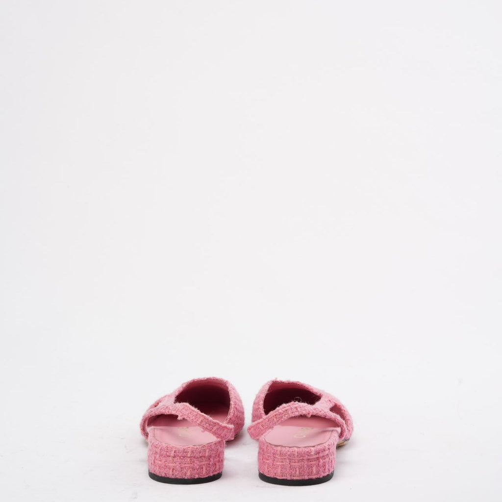 Chanel Pink/Black Tweed Cap Toe CC Slingback Pumps 38C