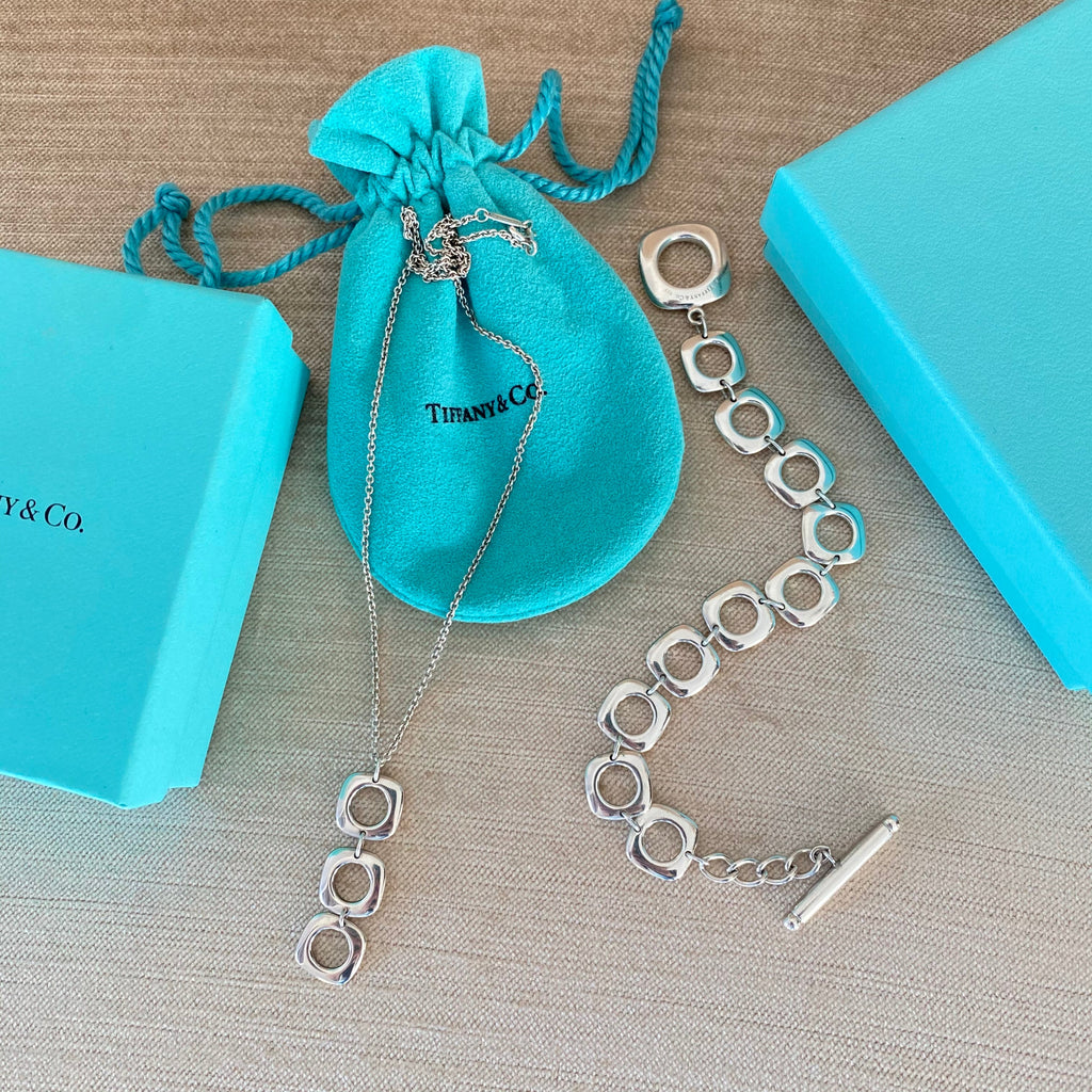 Tiffany and Co. Square Cushion Link Sterling Silver Pendant Necklace