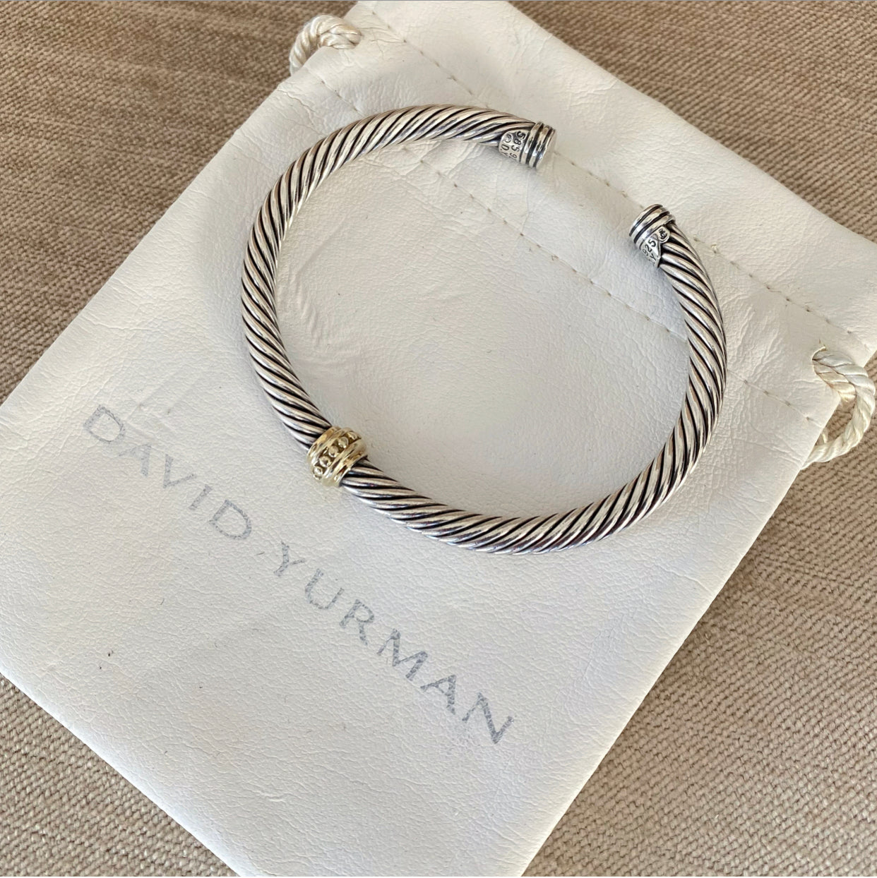 David Yurman Sterling Silver 14k Gold Single Station Cable Cuff