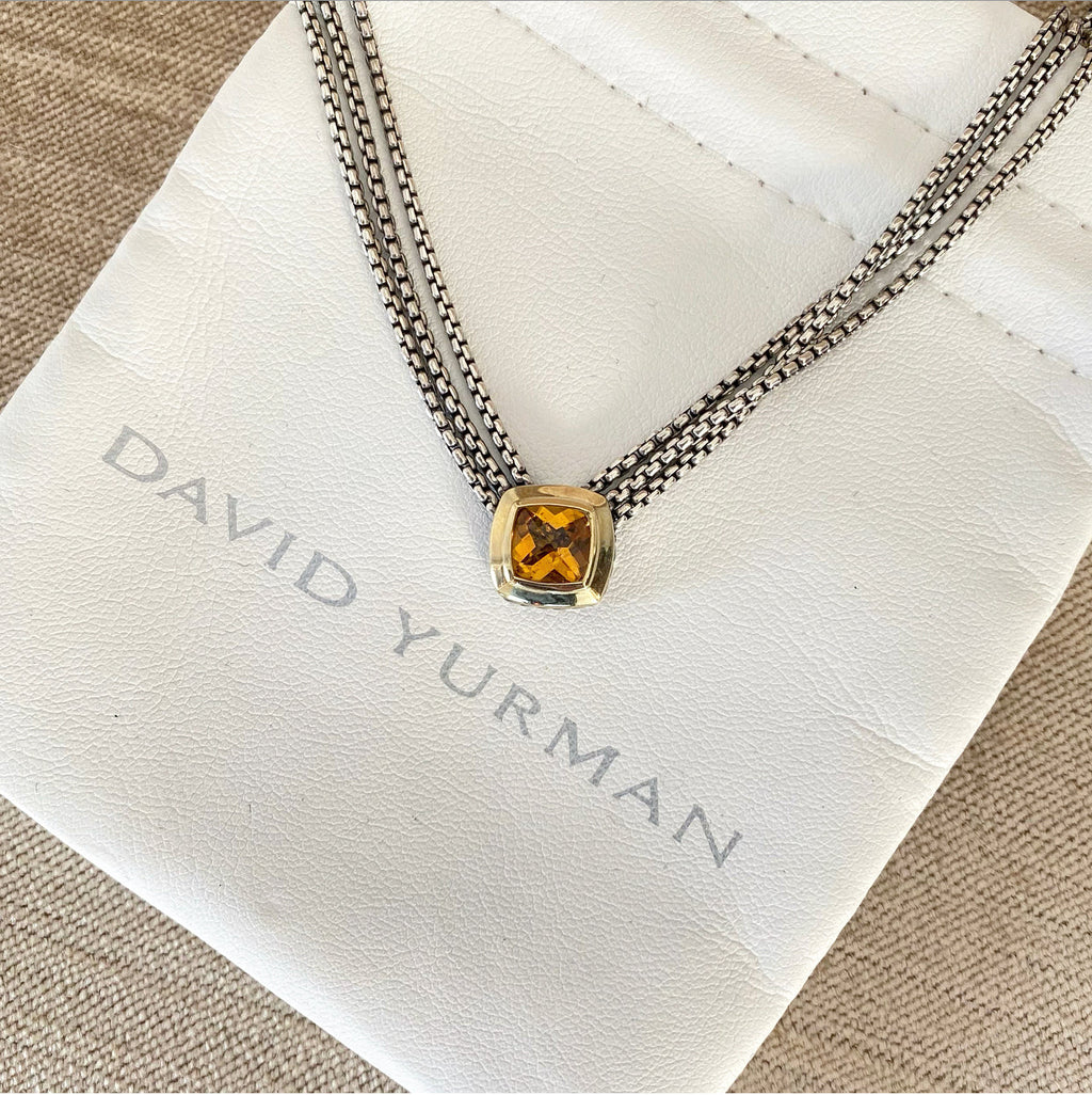 David Yurman Sterling Silver 18k Gold Citrine Albion Triple Necklace