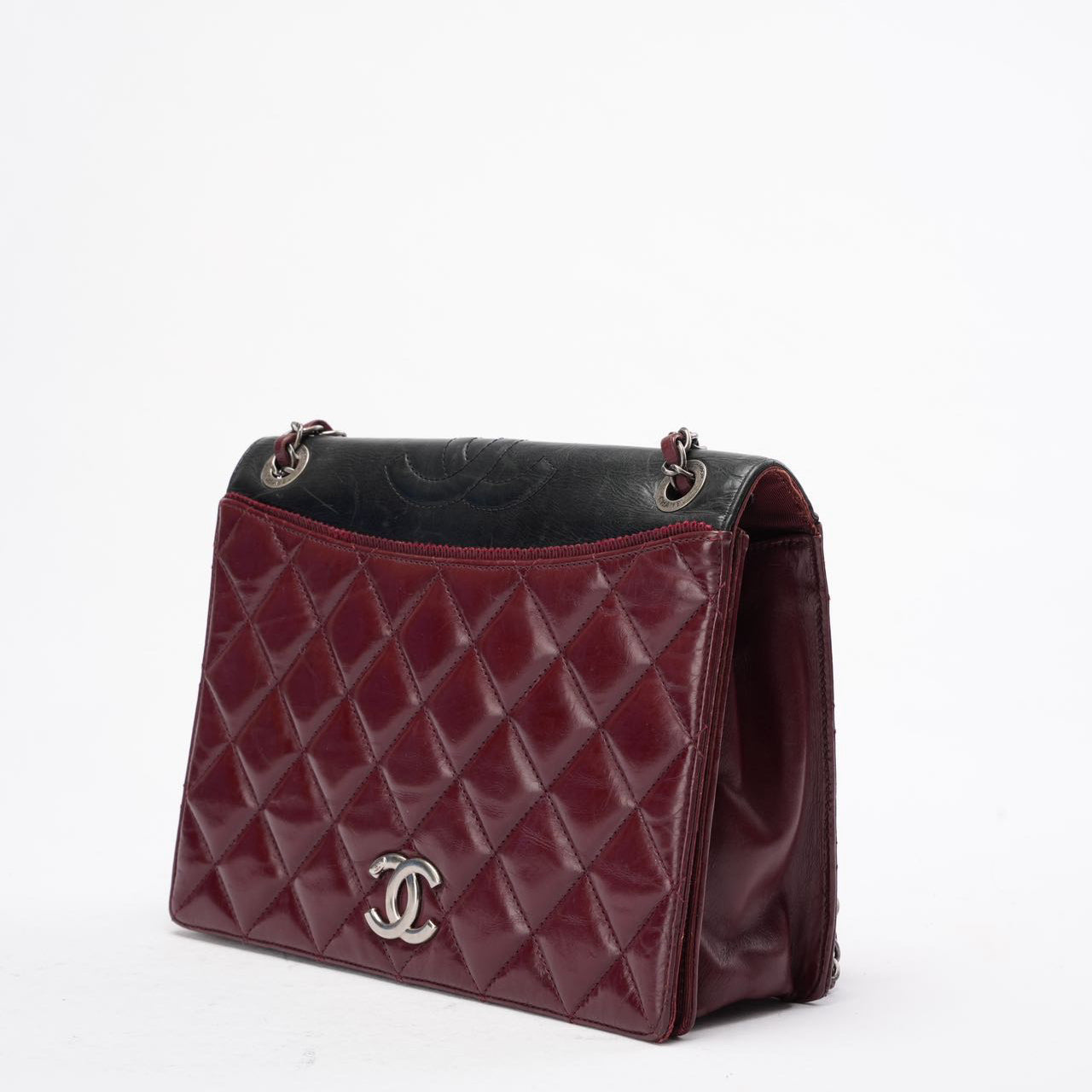 Chanel Ballerine Flap Bag in Burgundy & Black Lambskin 2004