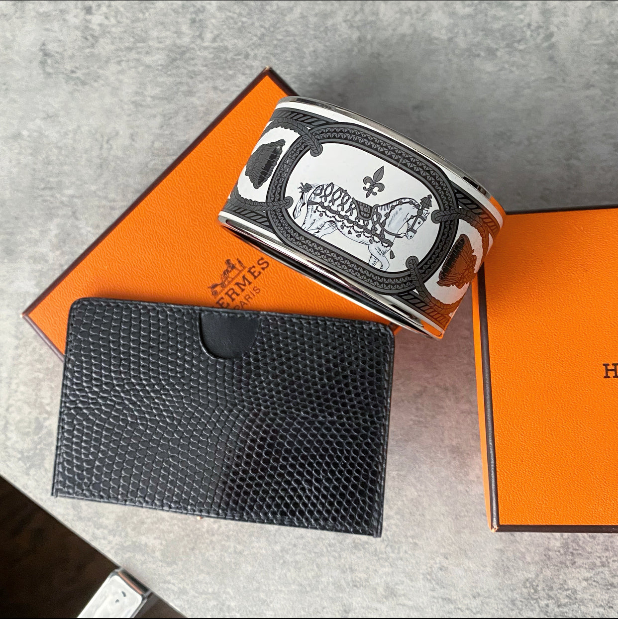 Hermes Vintage 1996 Black Lizard Exotic Single  Holder