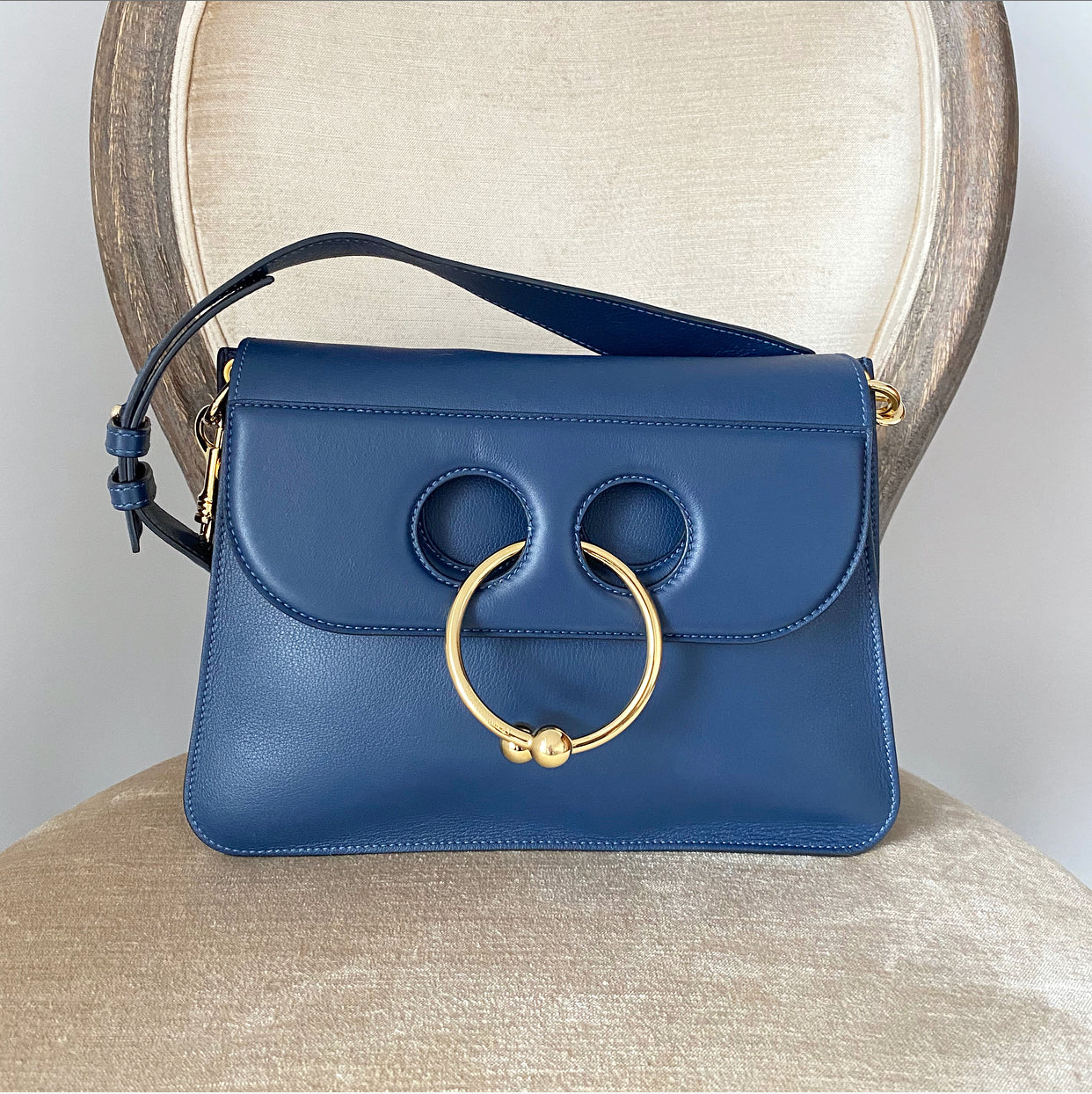JW Anderson Navy Blue Leather Pierce Shoulder Bag
