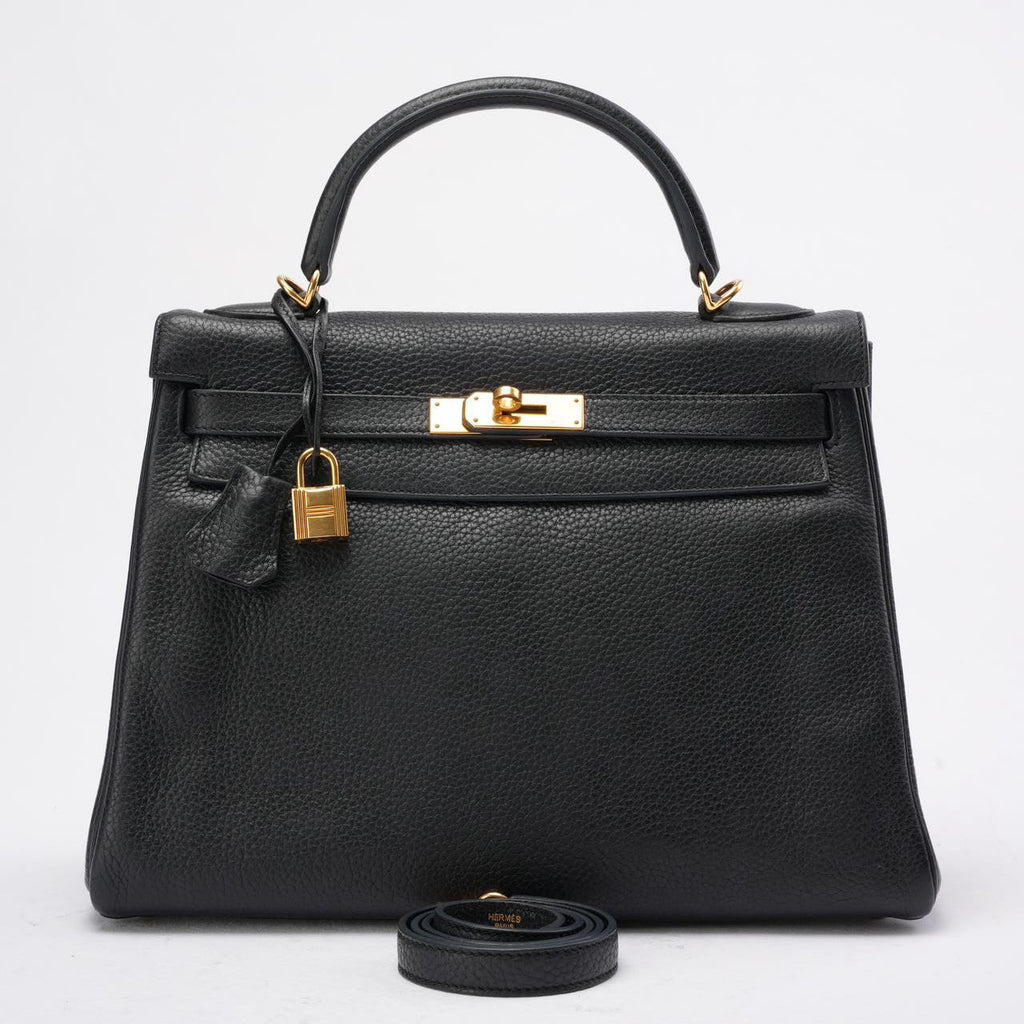 Hermes Kelly 32 Black Togo Leather Bag with Gold Hardware (Retourne)