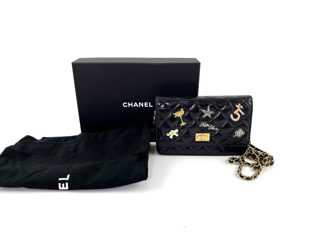 CHANEL Black Calfskin Charm Reissue 2.55 Wallet on Chain Crossbody Flap Bag