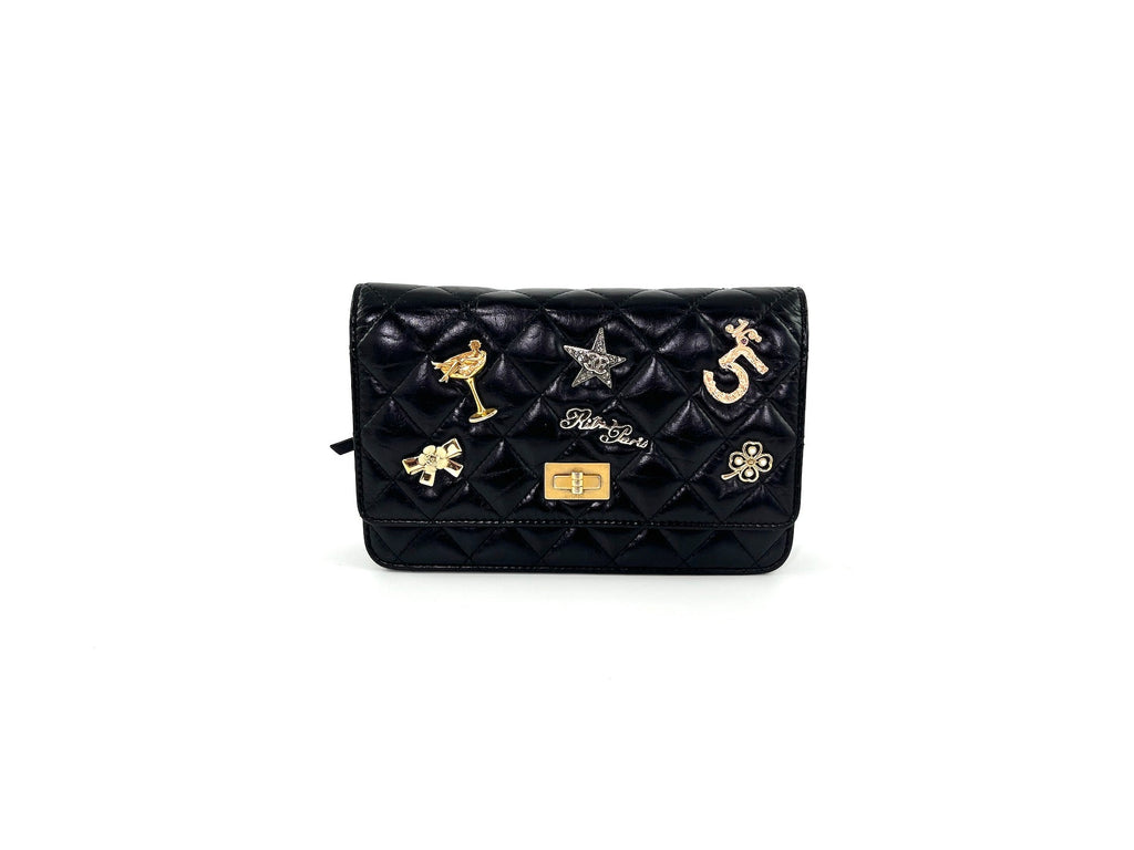 CHANEL Black Calfskin Charm Reissue 2.55 Wallet on Chain Crossbody Flap Bag