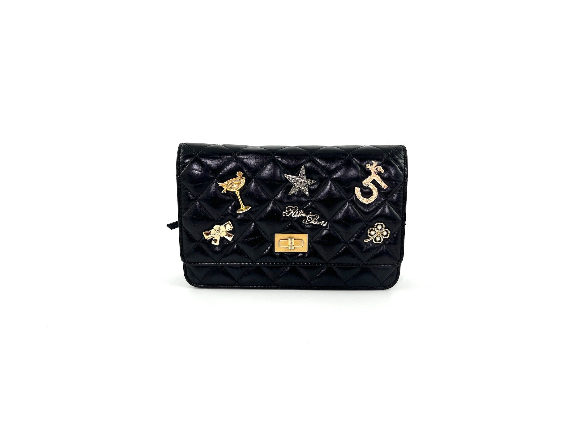 CHANEL Black Calfskin Charm Reissue 2.55 Wallet on Chain Crossbody Flap Bag