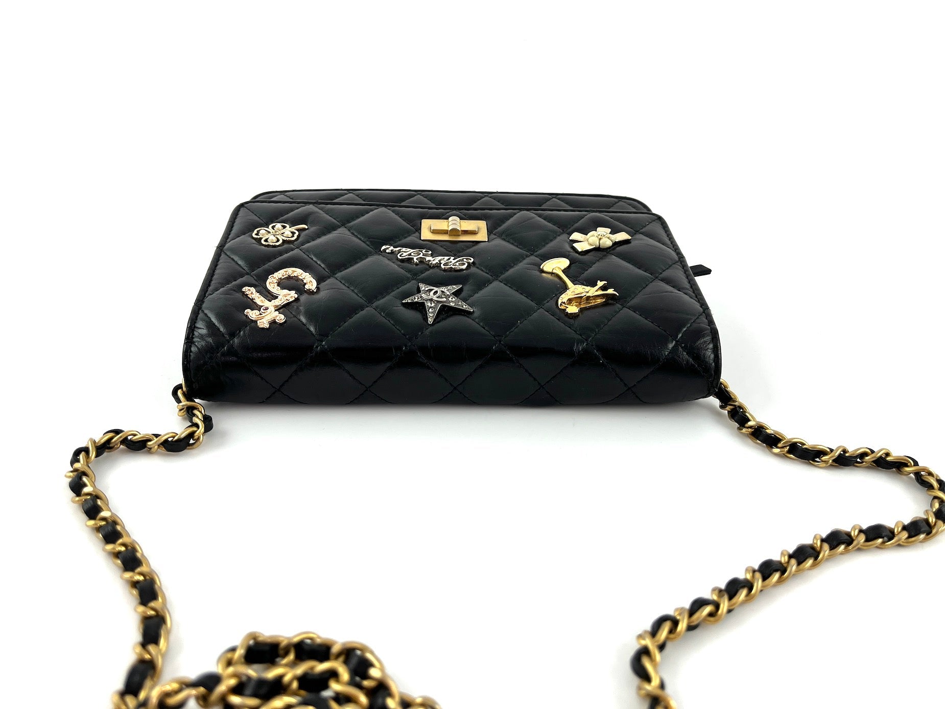 CHANEL Black Calfskin Charm Reissue 2.55 Wallet on Chain Crossbody Flap Bag