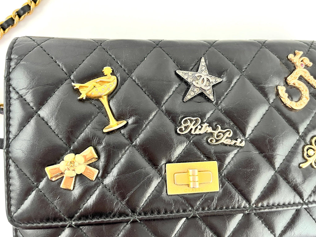 CHANEL Black Calfskin Charm Reissue 2.55 Wallet on Chain Crossbody Flap Bag