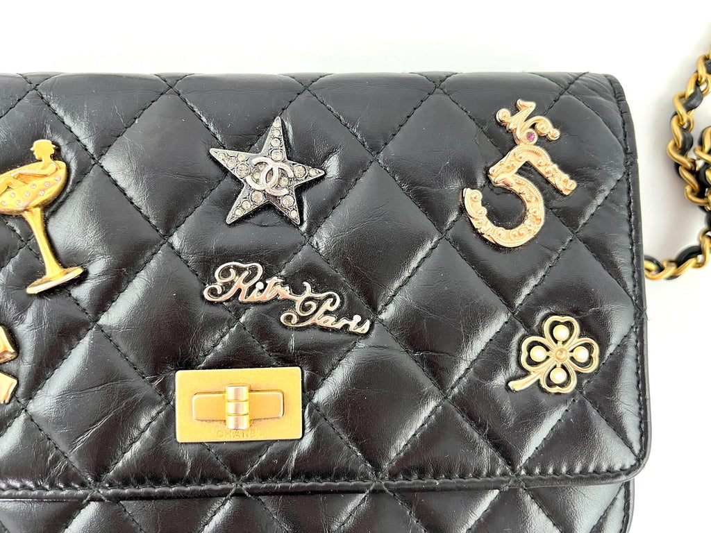 CHANEL Black Calfskin Charm Reissue 2.55 Wallet on Chain Crossbody Flap Bag