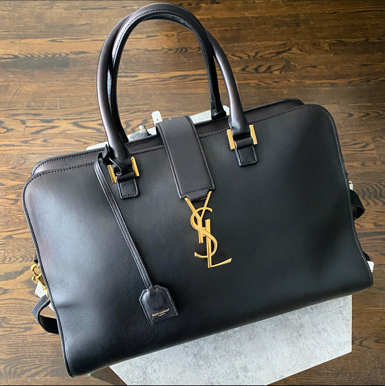 Saint Laurent Black Cabas Chyc Monogram 2-Way Bag