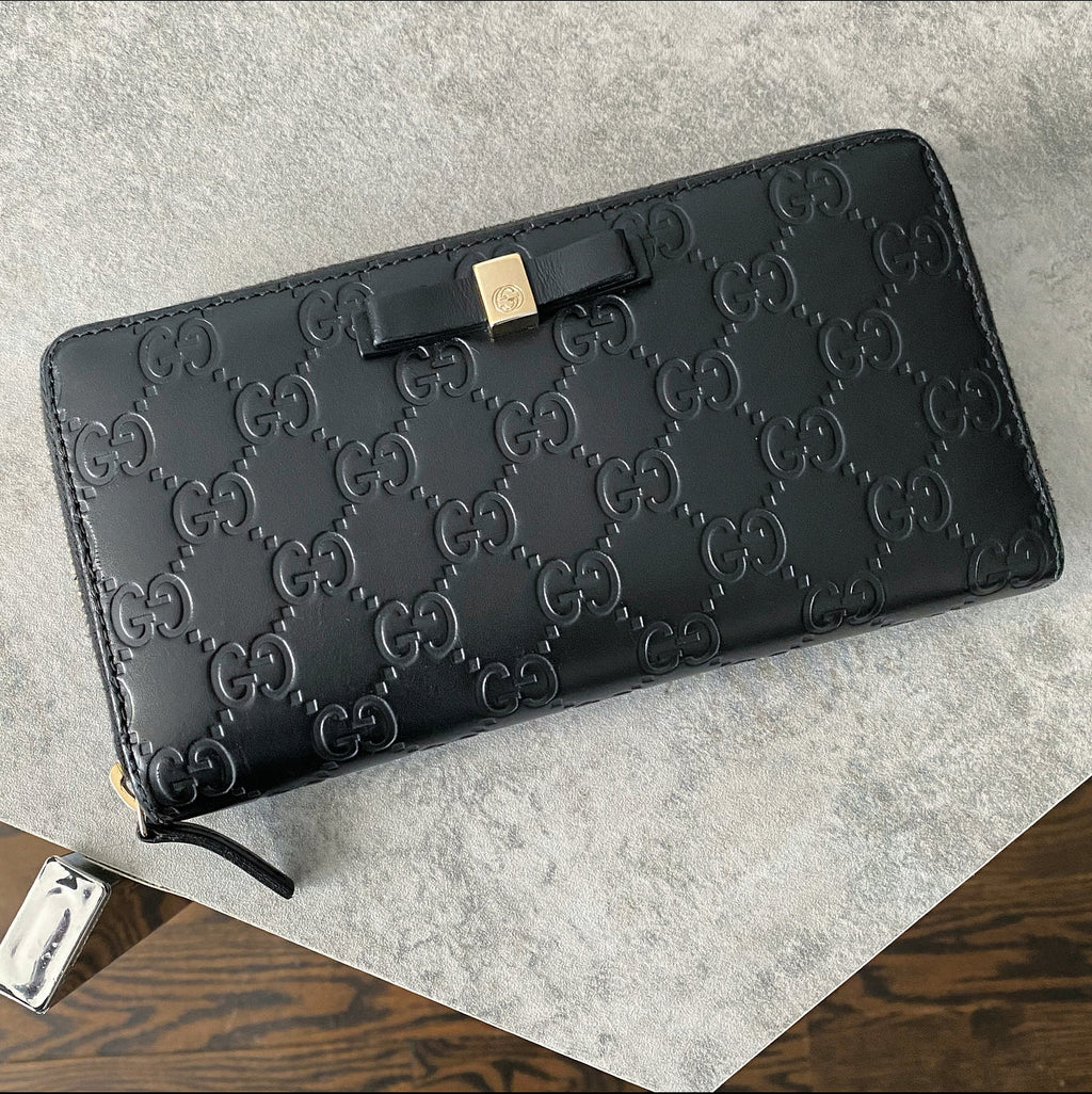 Gucci Monogram Black Leather Guccissima Zip Wallet
