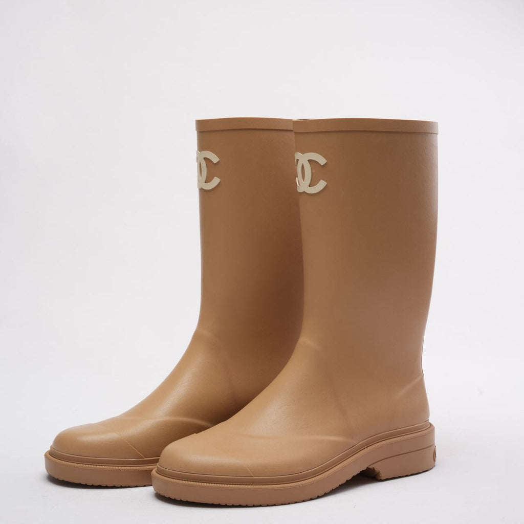 Chanel Classic Rain Boots Beige with CC Logo 42
