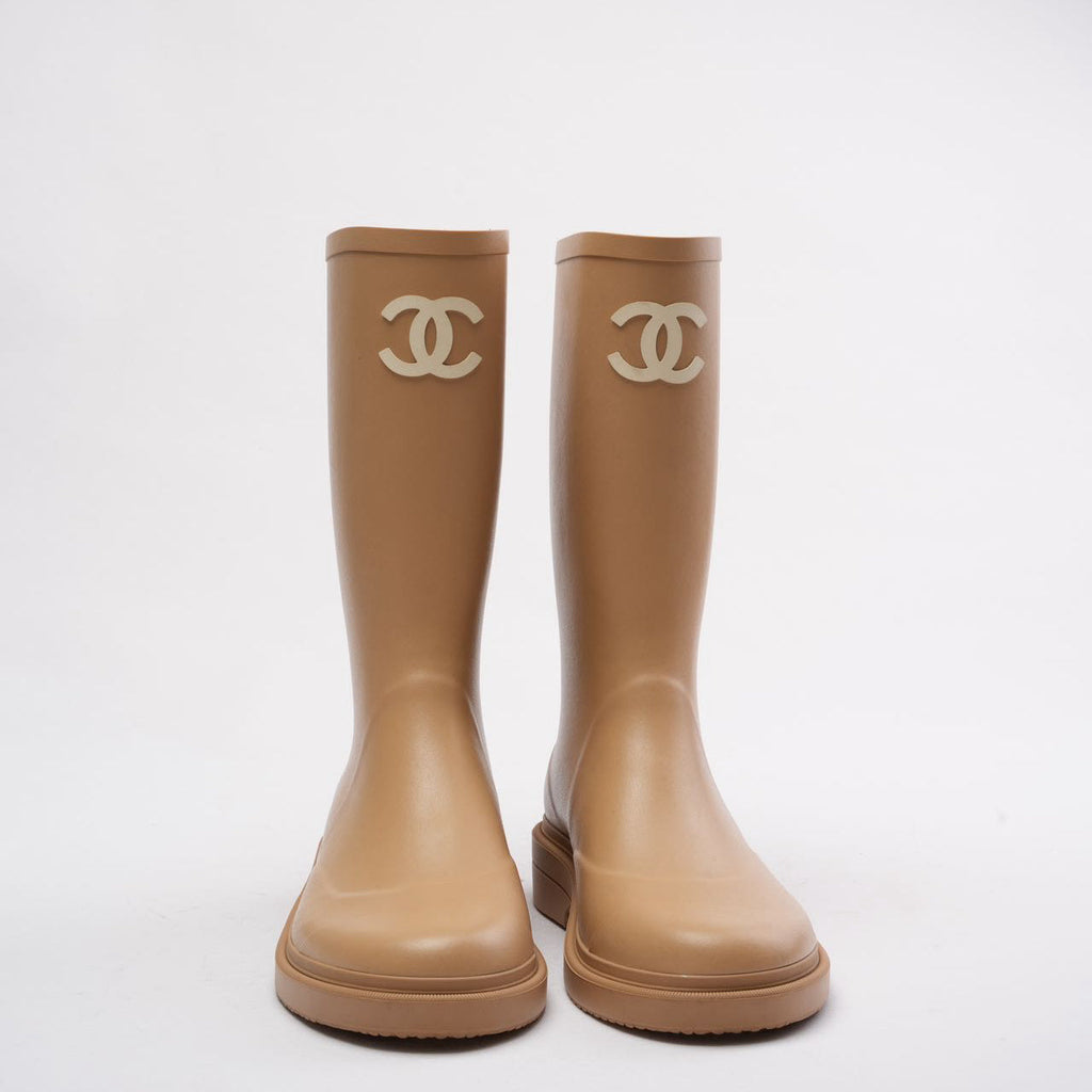 Chanel Classic Rain Boots Beige with CC Logo 42