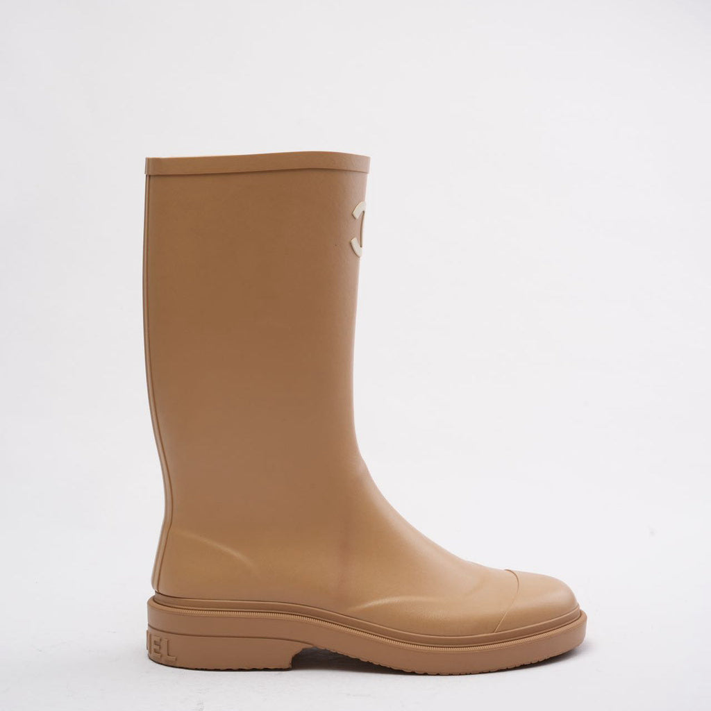 Chanel Classic Rain Boots Beige with CC Logo 42