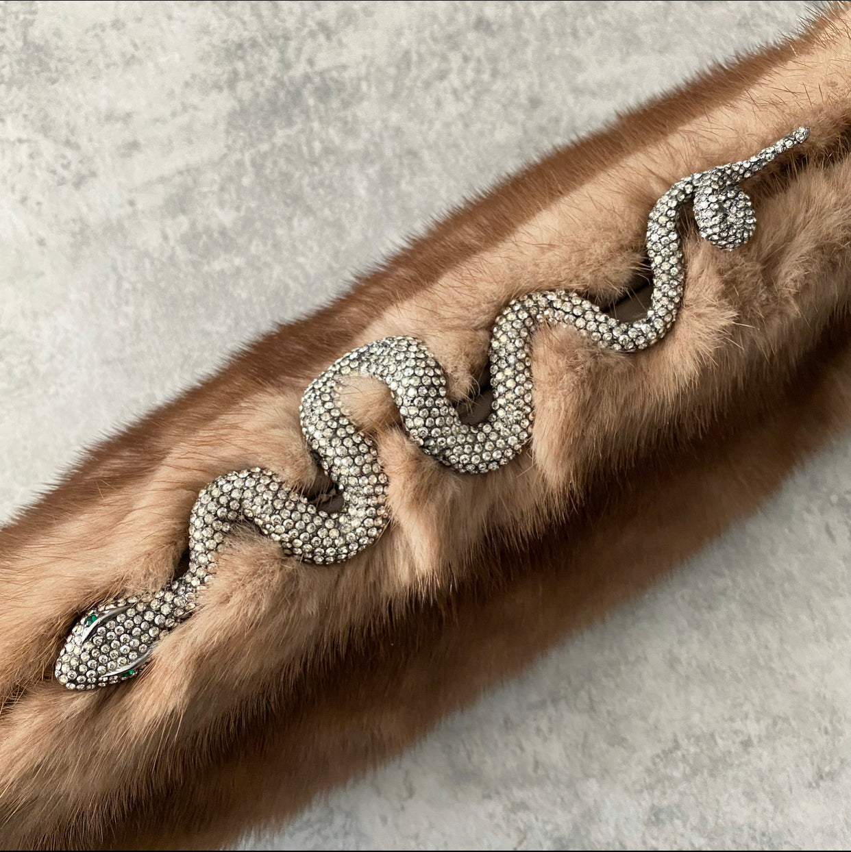 Valentino Brown Natural Mink Fur Clutch Bag with Jewelled Snake