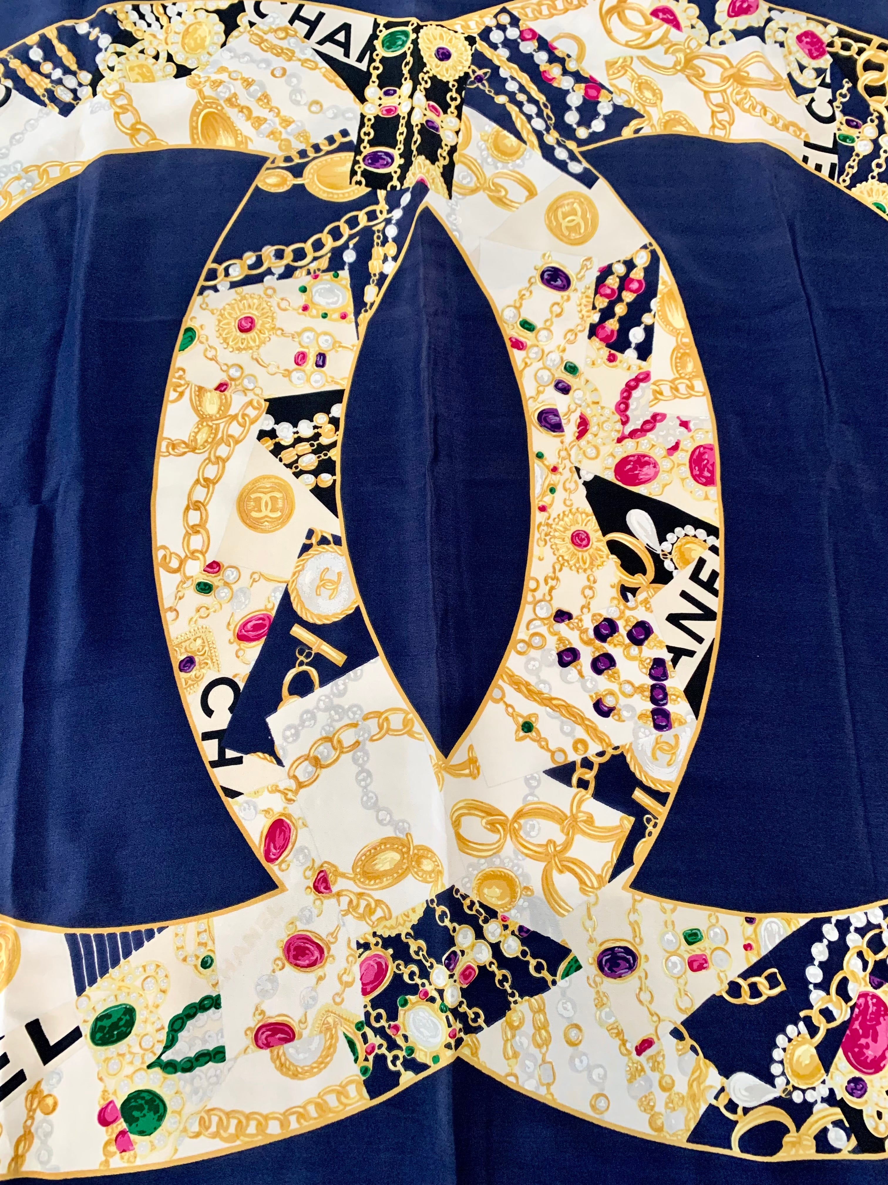 CHANEL CC VINTAGE NAVY SILK SCARF