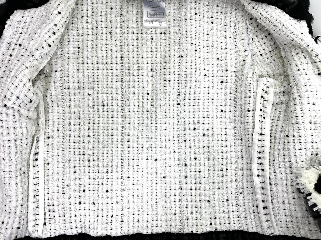CHANEL Tweed Sequined Collarless Black White 2005 Open Jacket 38 4