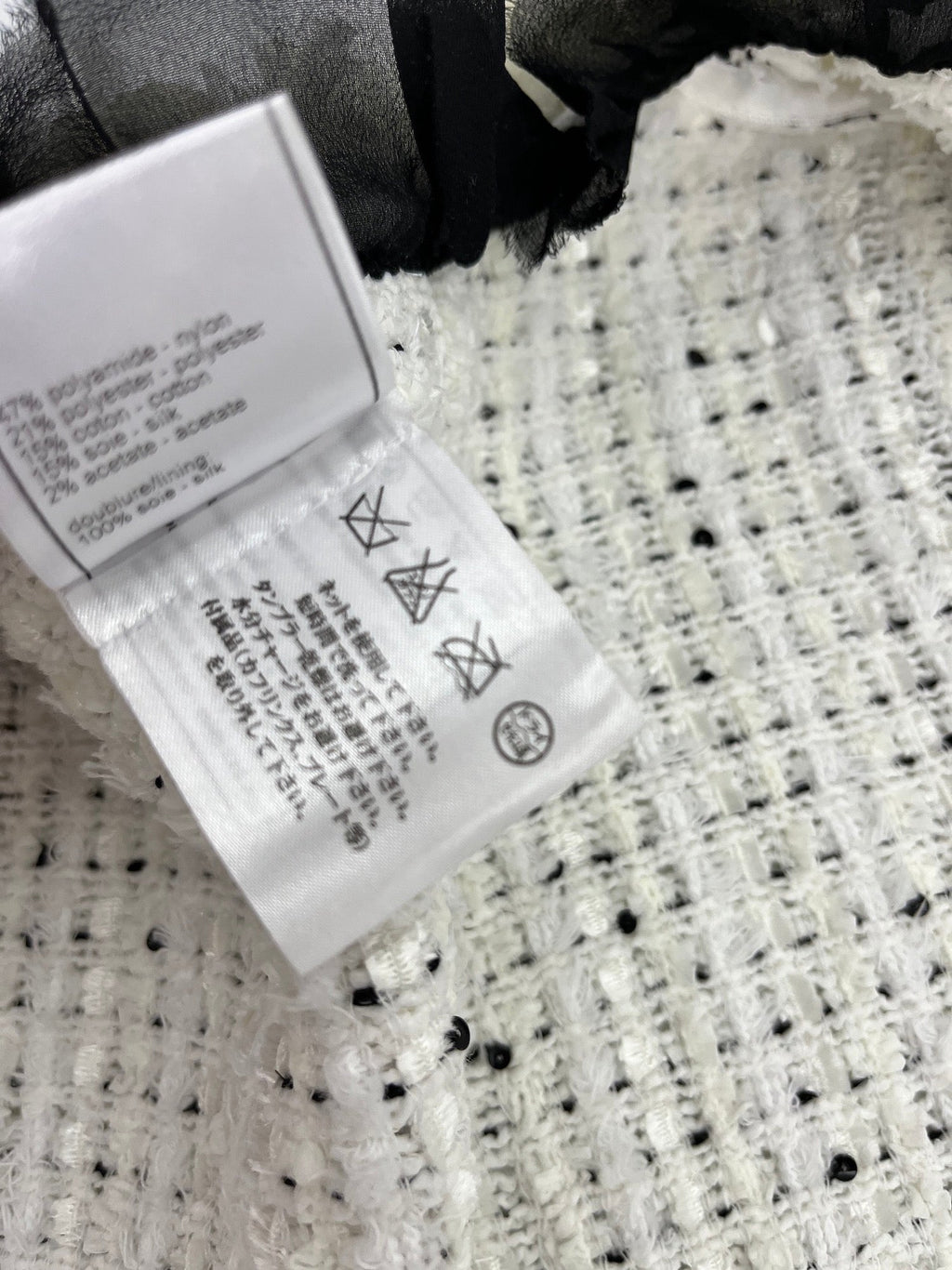 CHANEL Tweed Sequined Collarless Black White 2005 Open Jacket 38 4