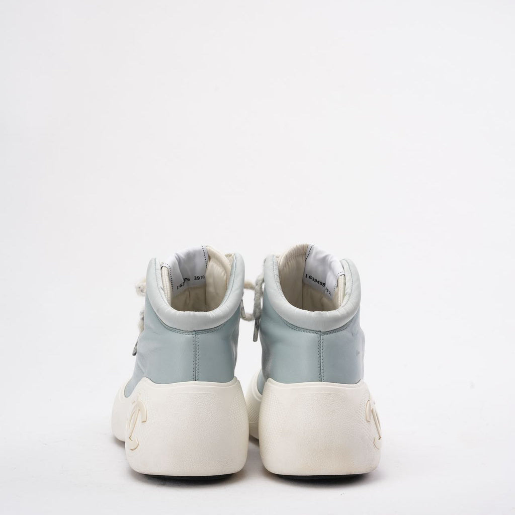 Chanel Light Blue/White Snow CC Logo Top Ankle Boots 39.5