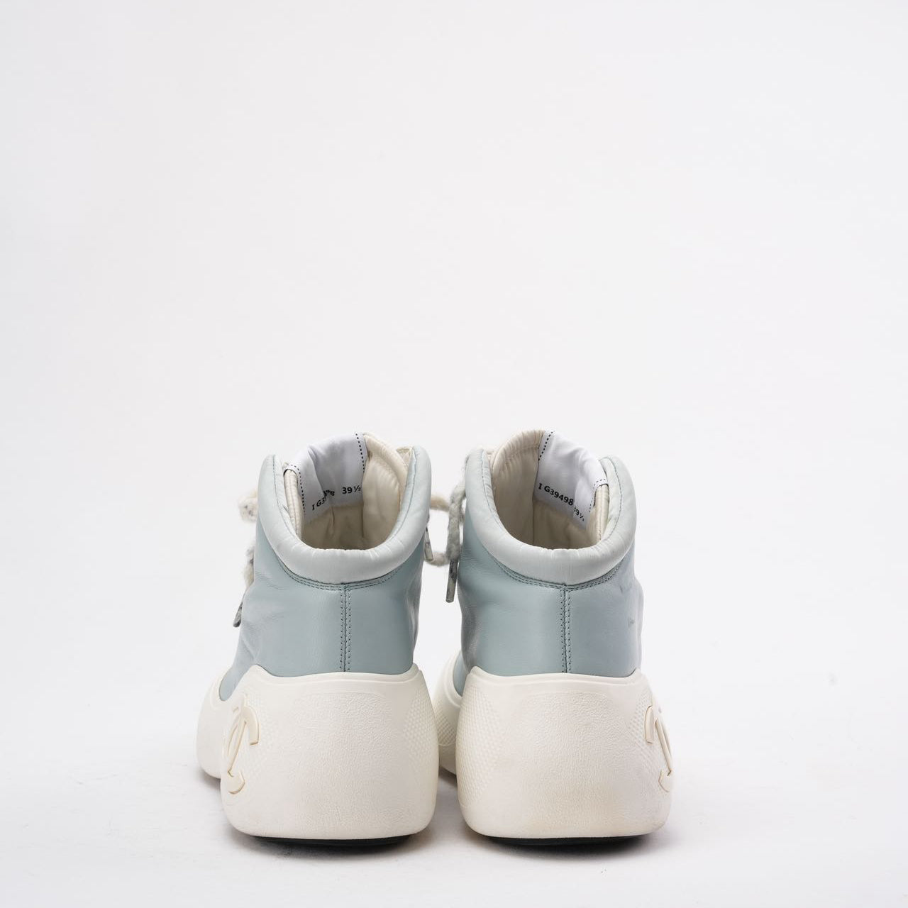 Chanel Light Blue/White Snow CC Logo Top Ankle Boots 39.5