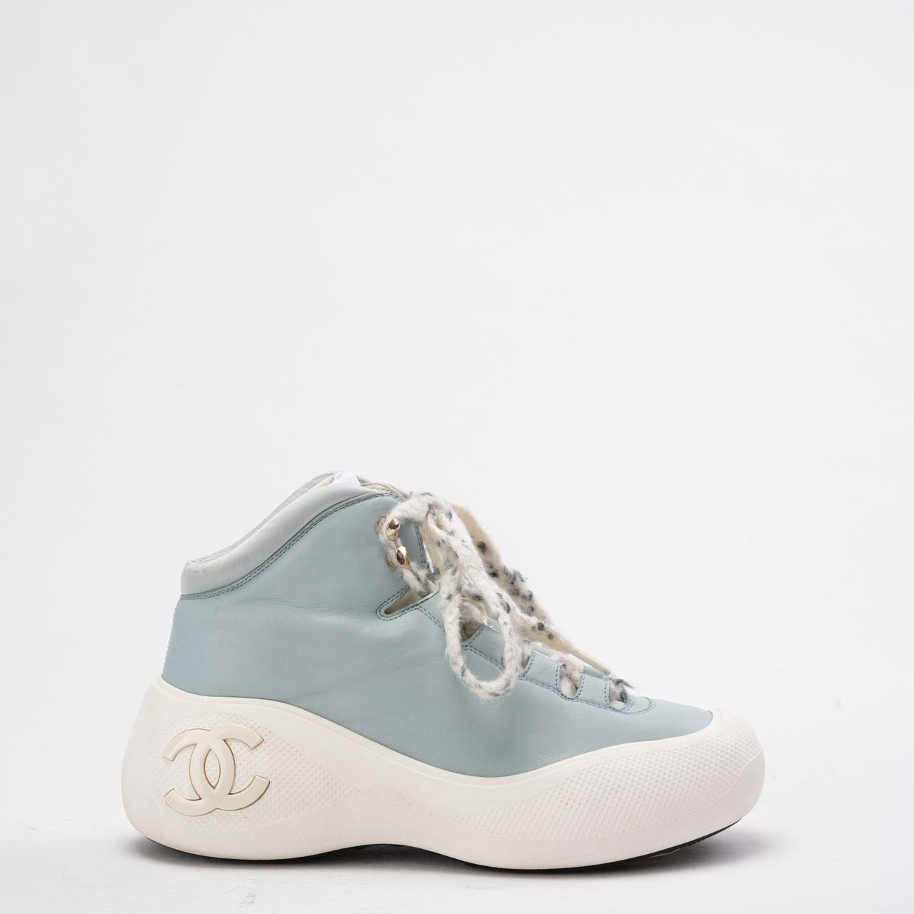 Chanel Light Blue/White Snow CC Logo Top Ankle Boots 39.5