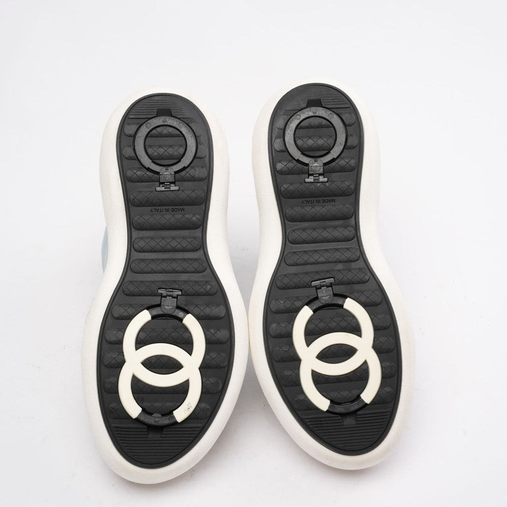 Chanel Light Blue/White Snow CC Logo Top Ankle Boots 39.5