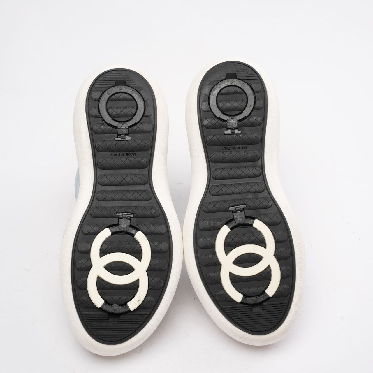 Chanel Light Blue/White Snow CC Logo Top Ankle Boots 39.5