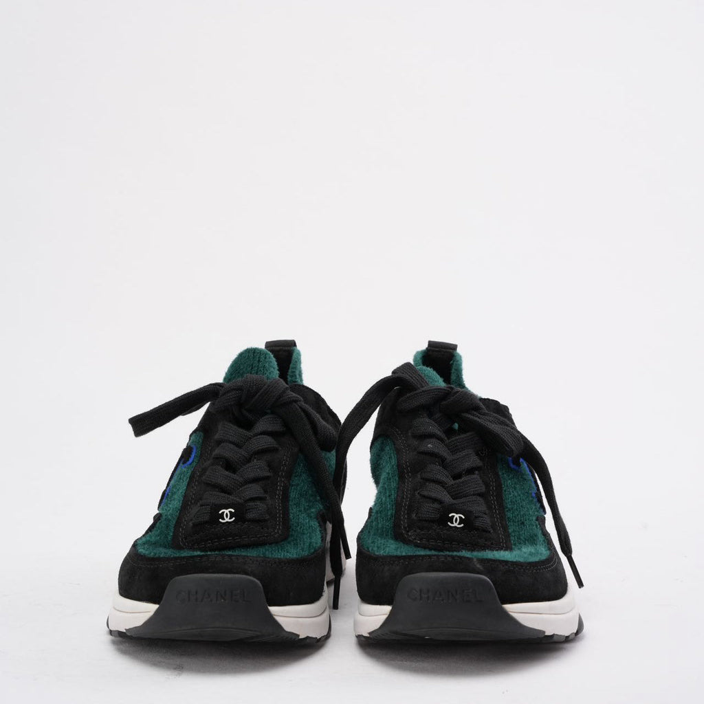 Chanel Low-Top Sneakers Suede & Knit Fabric Black/Green 39