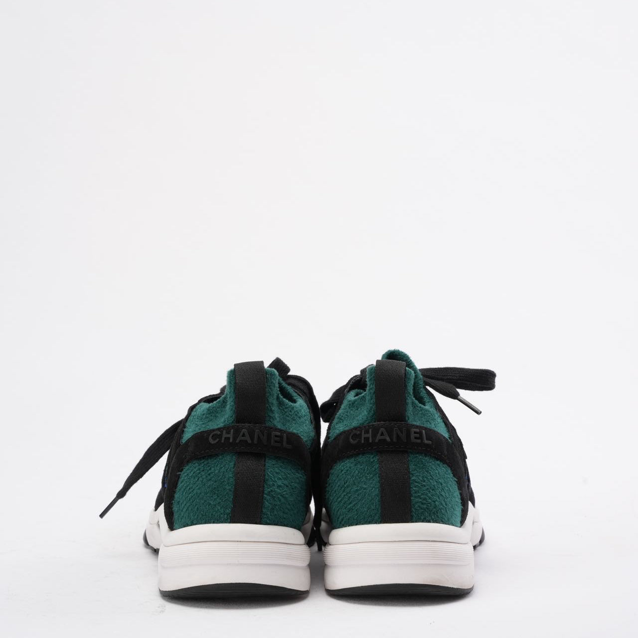 Chanel Low-Top Sneakers Suede & Knit Fabric Black/Green 39