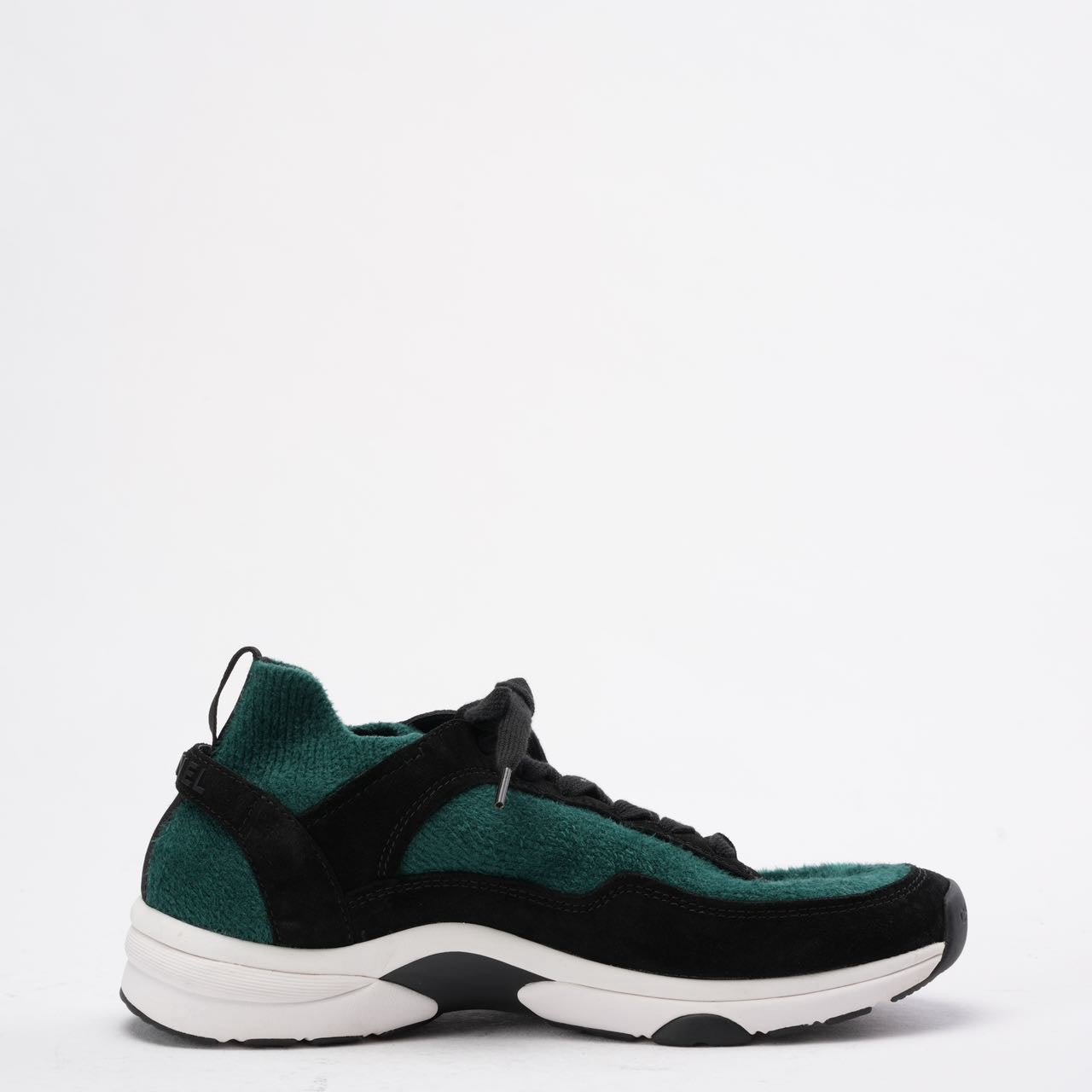 Chanel Low-Top Sneakers Suede & Knit Fabric Black/Green 39