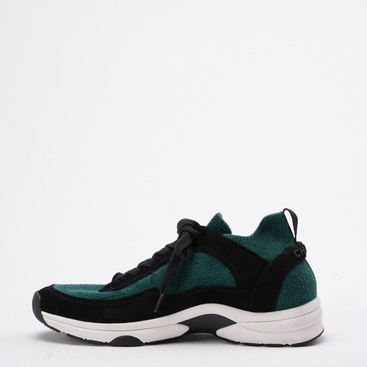 Chanel Low-Top Sneakers Suede & Knit Fabric Black/Green 39
