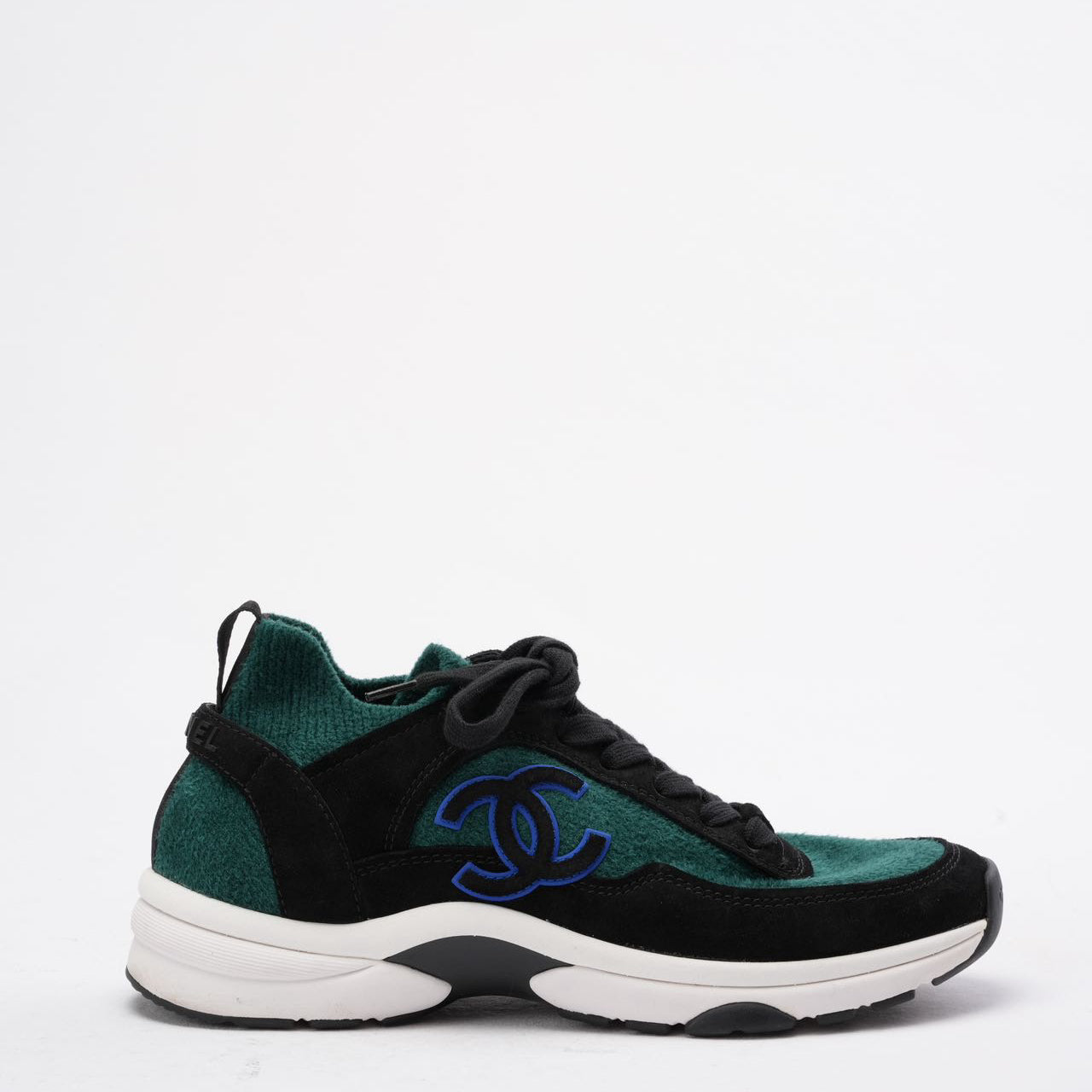 Chanel Low-Top Sneakers Suede & Knit Fabric Black/Green 39