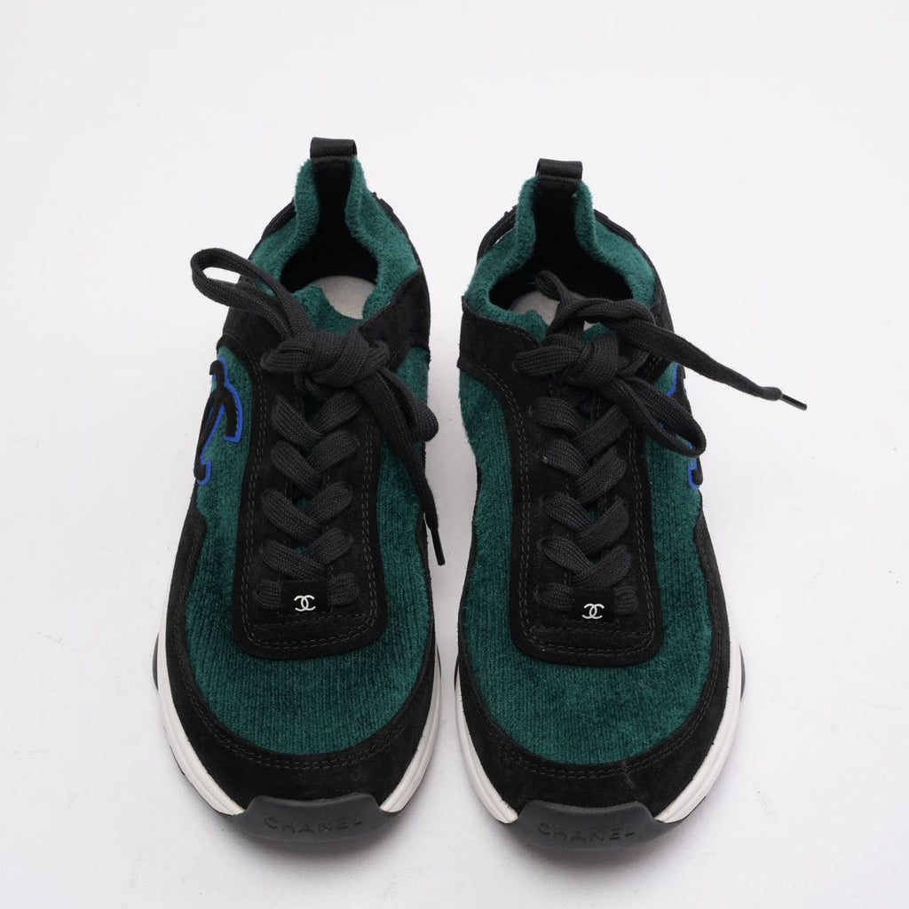 Chanel Low-Top Sneakers Suede & Knit Fabric Black/Green 39