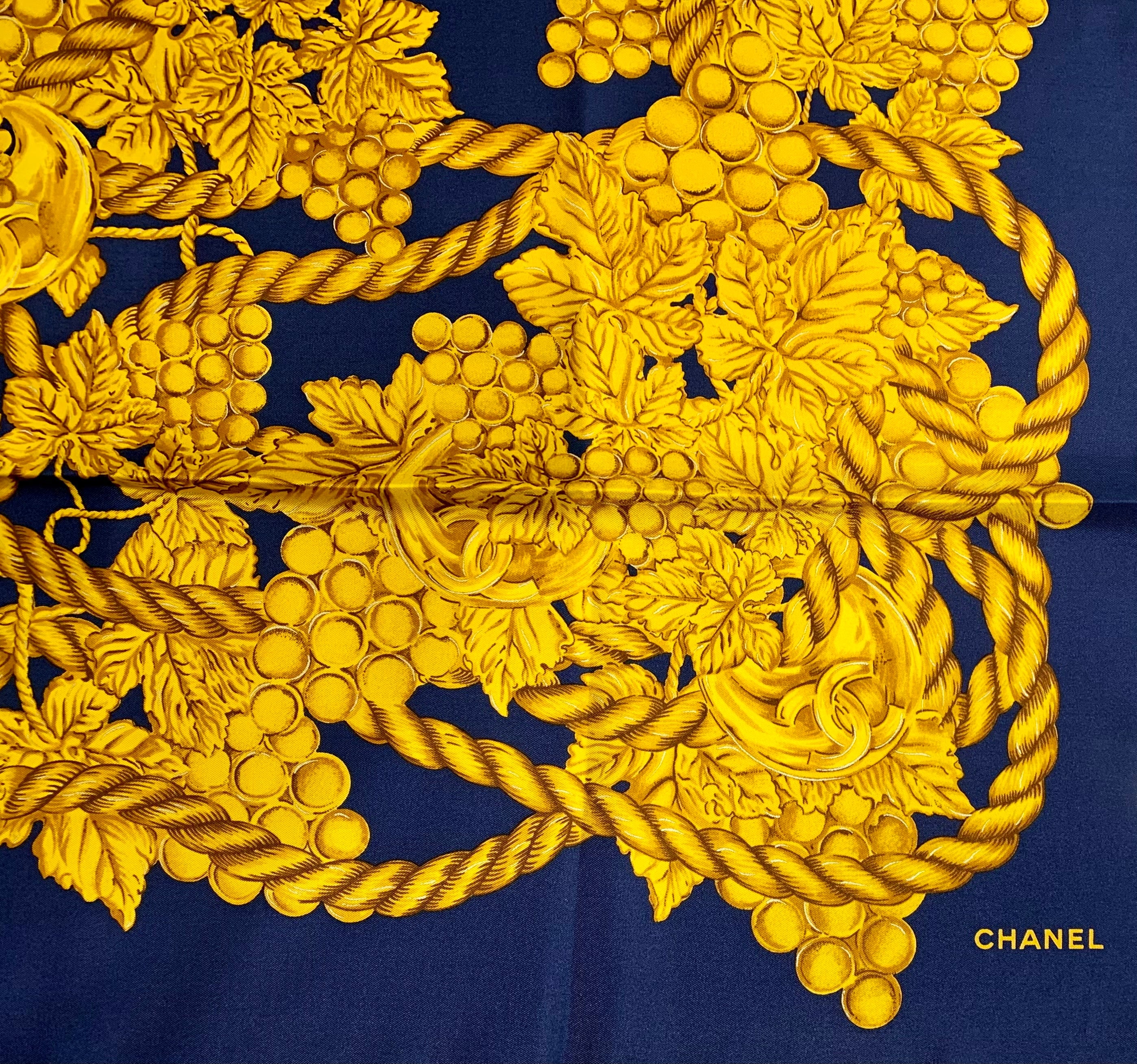 CHANEL NAVY FOLIAGE SILK SCARF