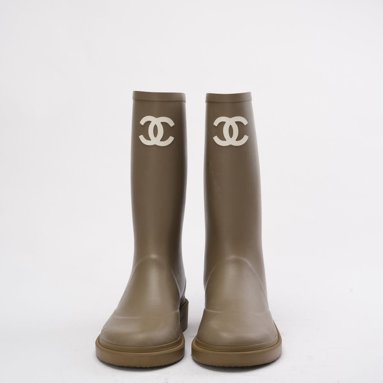 Chanel Classic Rain Boots in Khaki with CC Logo 39