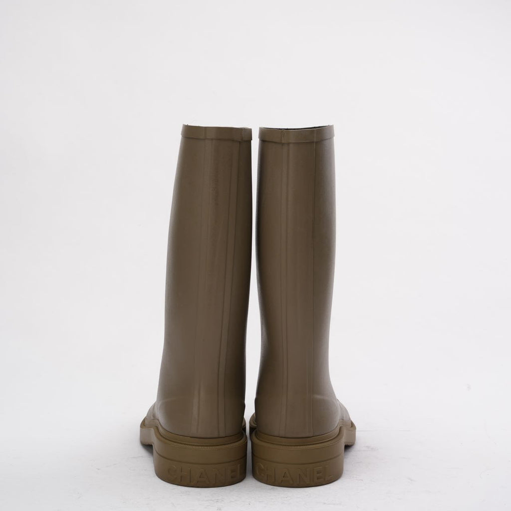 Chanel Classic Rain Boots in Khaki with CC Logo 39