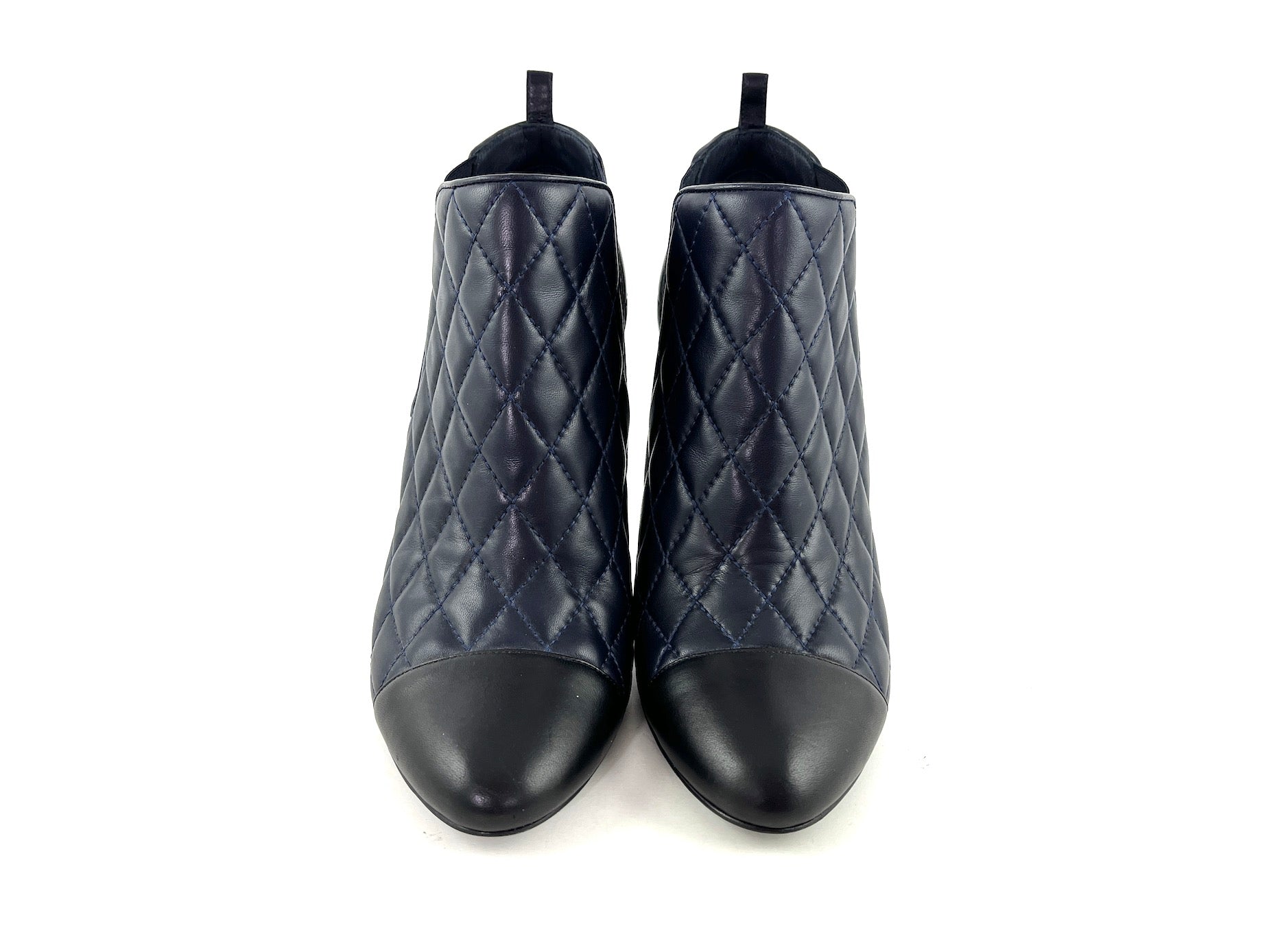 CHANEL Cap Toe Quilted Leather CC Ankle Boots 40 9.5