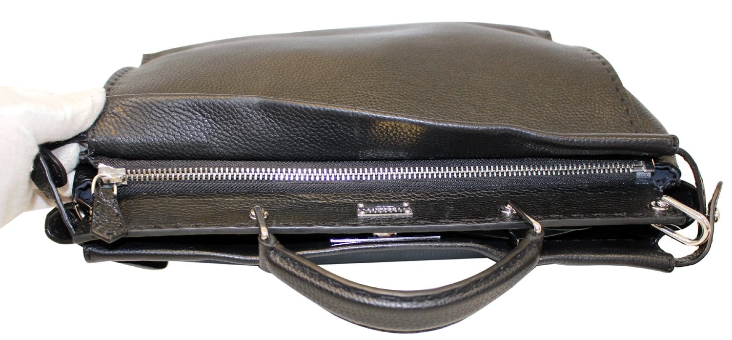 Fendi Black Leather Selleria Peekaboo Monster Shoulder Handbag