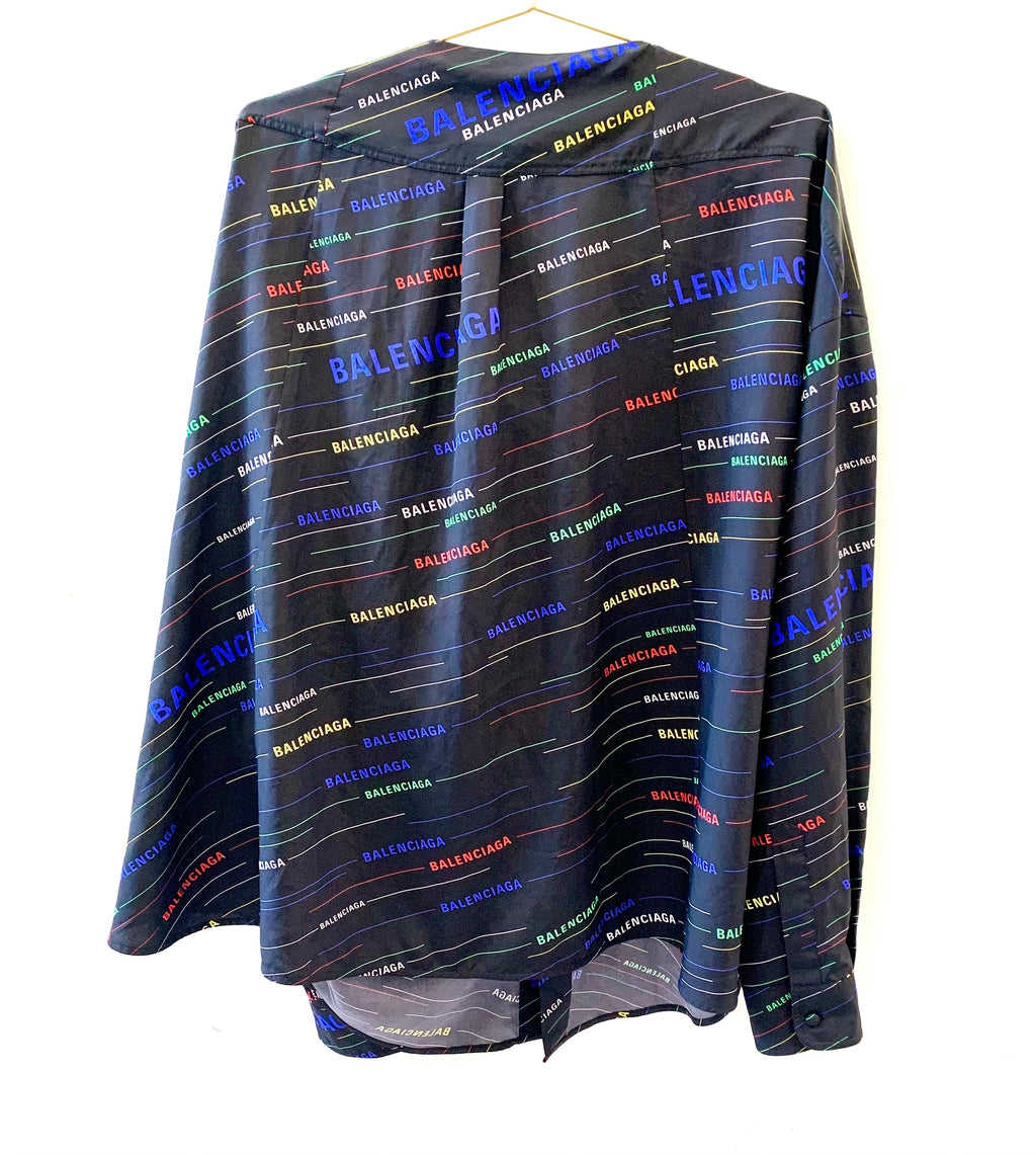 BALENCIAGA 'BLACK SCARF' LOGO PRINTED BLOUSE