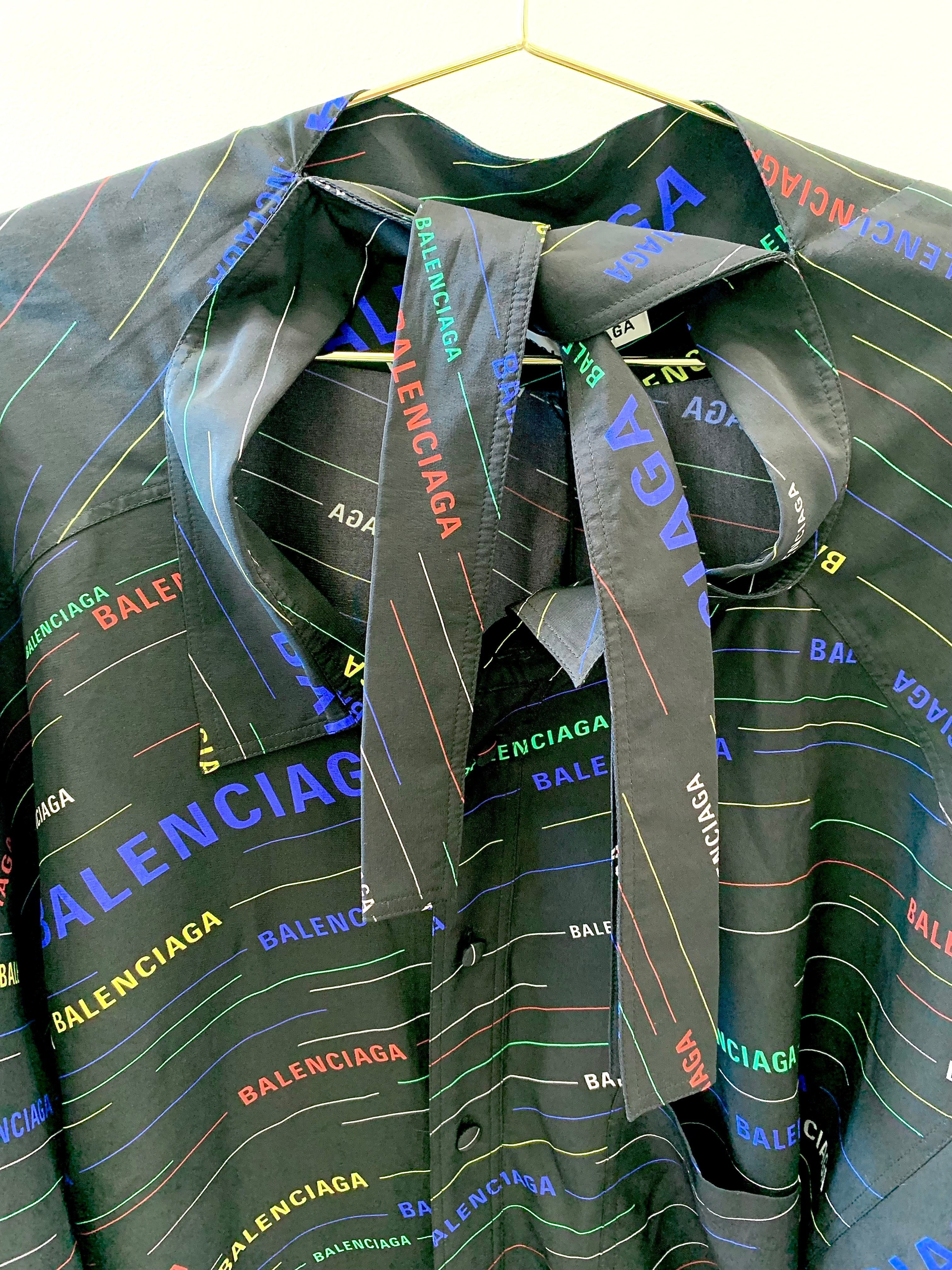 BALENCIAGA 'BLACK SCARF' LOGO PRINTED BLOUSE