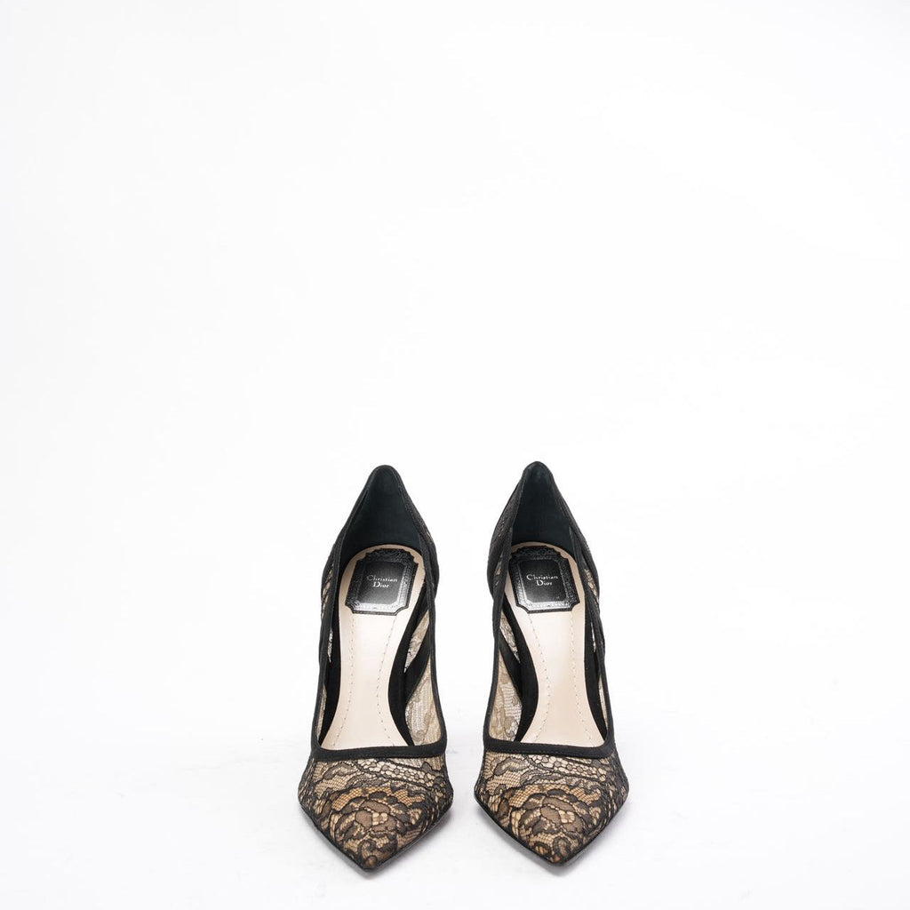 Dior Black Lace and Suede Pointed Toe Pumps Size 38.5
